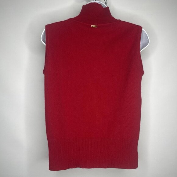St John Red Cashmere Sweater Top Size S Sleeveless Ruffled Mock Neck Fall 2010 - Picture 5 of 10